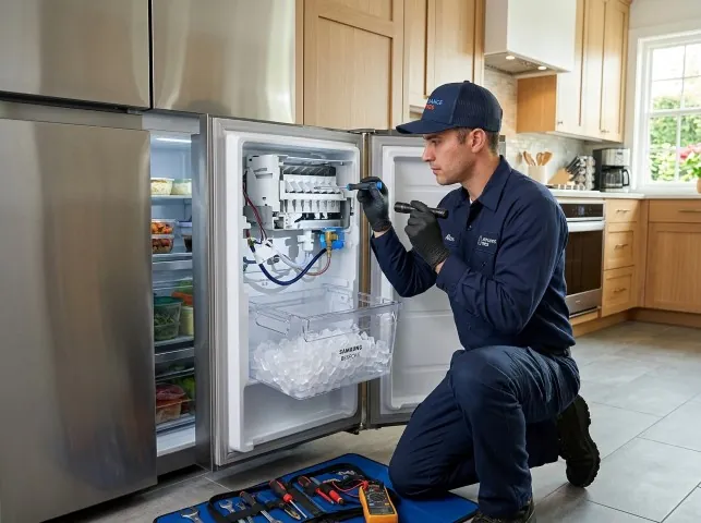 Appliance Repair Hero technician repairing a refrigerator ice maker in Belle Plaine, MN